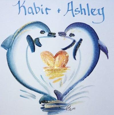 dolphin heart-hand painted couple