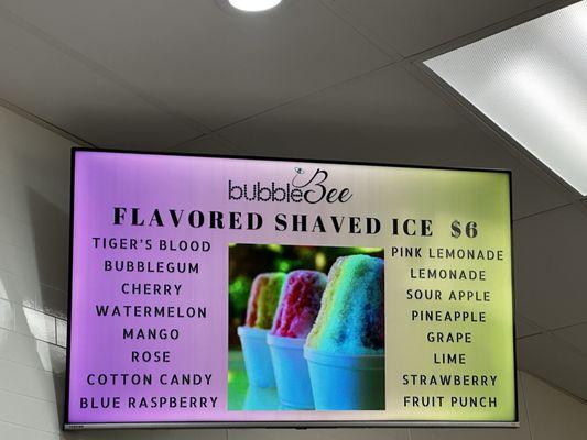 Shaved ice menu