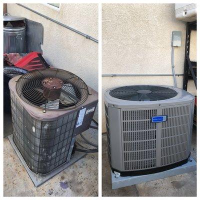 Replacement of a 3.5 ton condenser and evap coil. Old system had a very bad Freon leak so our customers decided it's time for a new one .