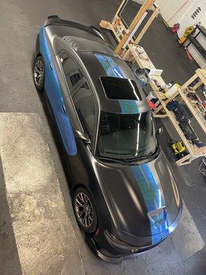 Aerial view on Dodge Charger wrap one of one !