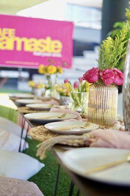 Brunch served picnic styled at a Cafe Namaste yoga and brunch event at X Miami apartments.