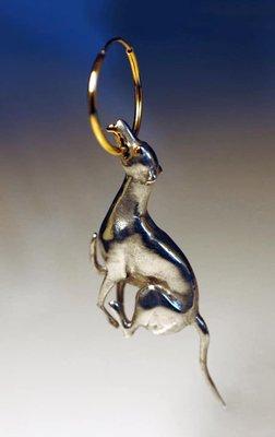 Custom Whippet Earring designed and created here in our studio