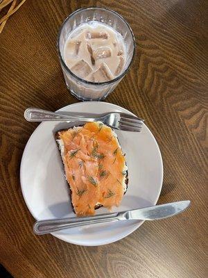 Salmon Toast and Iced Chai Latte