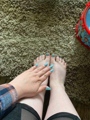 $105 for a full set and basic pedicure with gel polish