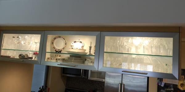 These are the installed cabinets. The stemware looks great for presentation!