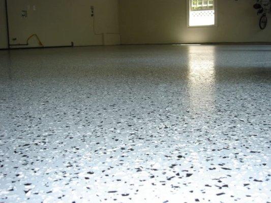 Epoxy Central light gray garage floor with colored flecks