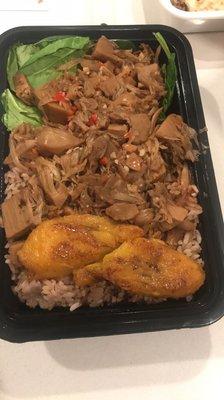 Jack fruit with rice and peas and plantains