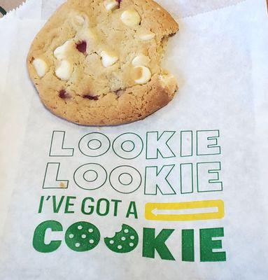 Raspberry cheesecake cookie! "Lookie, Lookie, I've got a cookie".