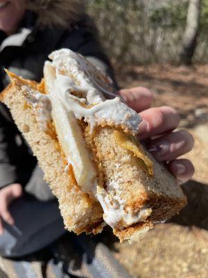 Peanut butter banana marshmallow sandwich