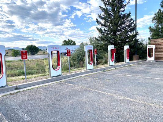 Tesla SuperChargers in the Comfort Inn parking lot.