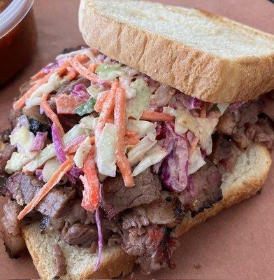 brisket sandwich. bread needs grilling