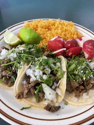 Carne asada tacos & rice