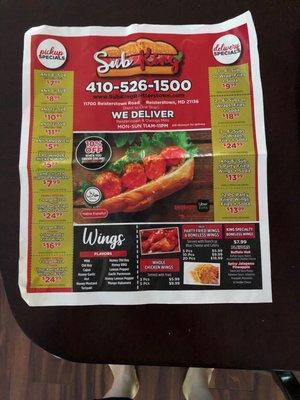 Menu flyer