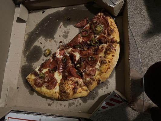 Pizza for 50% off deal Extra pepperoni, extra cheese with added jalapeño peppers and bacon