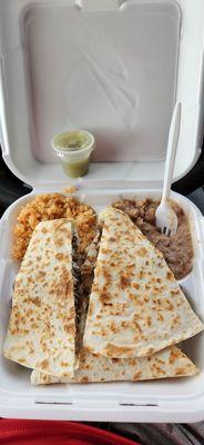 Asada Quesadilla with rice and beans. Delicious!