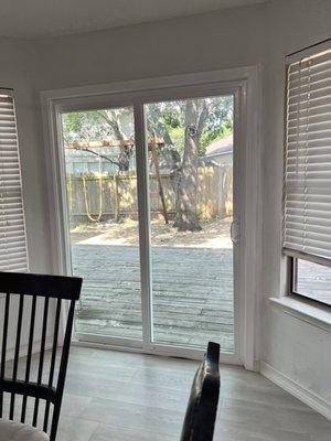 Patio door still level with wood outside