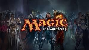 Carrying Magic: The Gathering collectible card game. Starters and boosters.