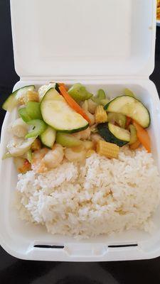 Combo #1 white rice only with 1 item, shrimp vegetable