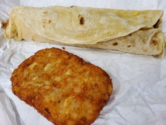 Breakfast burrito and hash brown