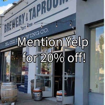 Mention "Yelp" when you visit the tasting room for 20% off your purchase during your next visit.
*offer good for one visit*