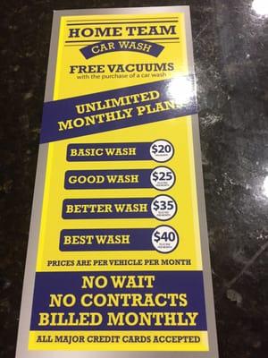 Monthly car wash prices plan