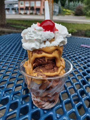 Brownie batter ice cream with peanut butter goo