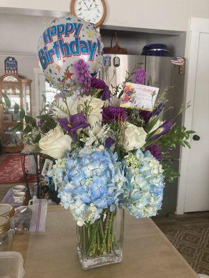 Beautiful flowers and Birthday Balloon!