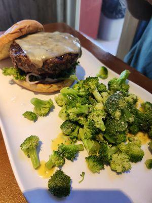 WOW!!! The burger (MINUS tomato and onion and substituted delicious broccoli instead of fries)!! YES, and THANK YOU!!