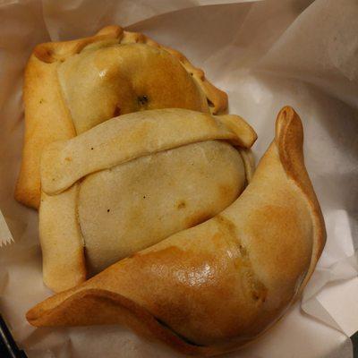 Empanadas with Spinach (the one on the top), beef (the middle) and chicken (the bottom) ALL SO GOOD!!