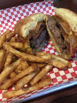 Bacon cheese burger & Cajun fries