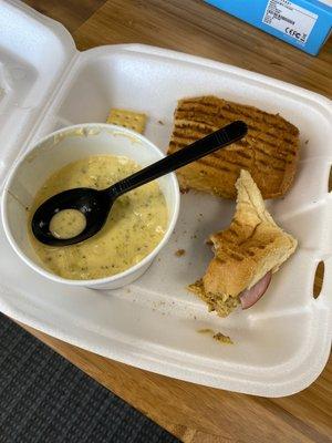 Cuban Sandwich, Bowl of Cheese Broccoli Soup