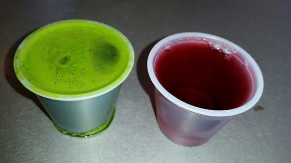 My shot of wheat grass with raspberry juice chaser