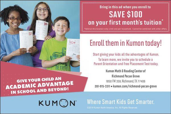 Bring this ad when you enroll and save $100 on your first month's tuition!