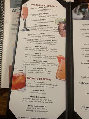 Cocktail menu