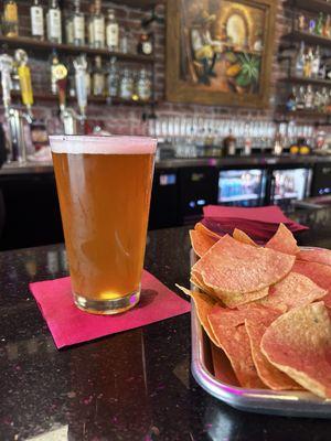 Two Hearted IPA and chips and salsa