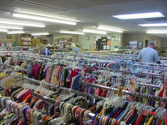 Large clothing area! We put out 300-800 pieces of clothing each day :)