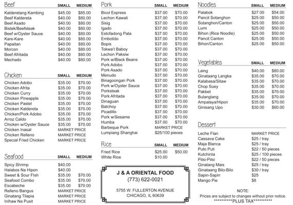 The catering menu Aug 2014