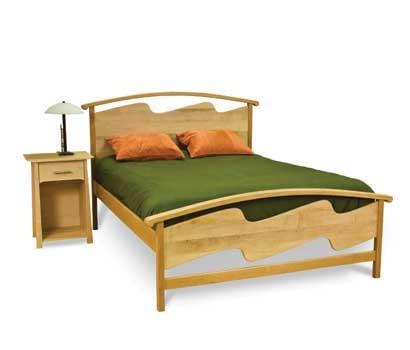 The Mendon Night Table and Champlain Wave Bed, in Maple.