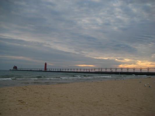 Sunset at the beach across the street