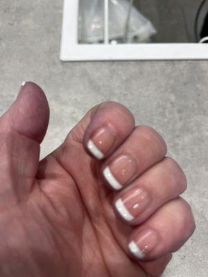 Got gel French polish on my actual nails great service cleaned up cuticles and fair price.