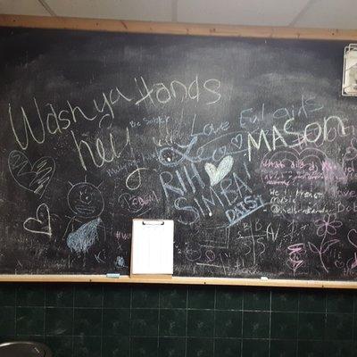 Women's bathroom has a chalkboard!