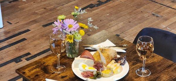 Ploughman's platter and wine