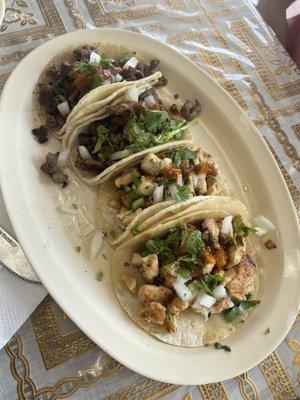 Beef and chicken tacos