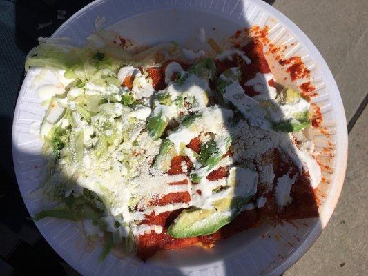 Pollo red enchiladas w/ Avocado graded A-. Tastyyy.