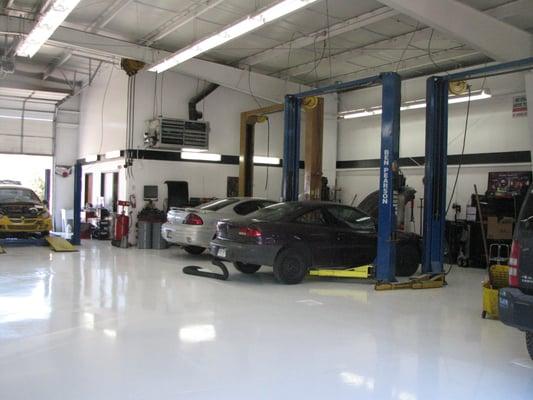 7 bays to service vehicles in our shop.  We have an open door policy and customers are welcome to see their vehicle - just ask!