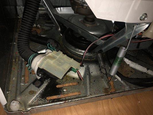 This was our issue. The belt of our washer broke and we needed a new one as well as an oil leak.