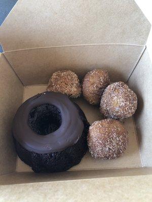 GF chocolate Bundt cake and pumpkin donut holes.