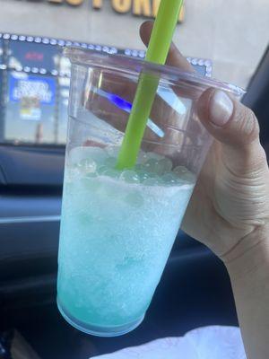 Blue razz lemonade with popping boba