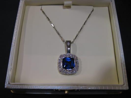 Custom Sapphire and Diamond Pendant.