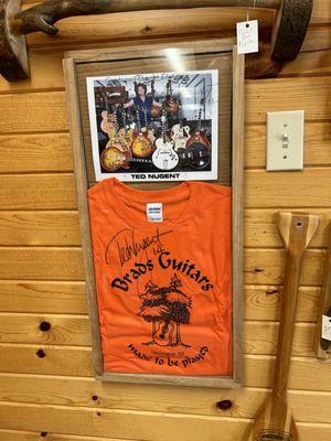 Ted Nugent sign tshirt. Photo with Brads guitars.